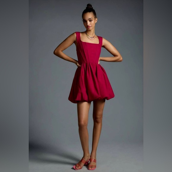 AURETA STUDIO Anthropologie Corset Bubble Dress with Pockets in Raspberry Size 6 - Picture 1 of 11
